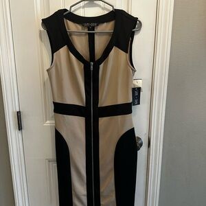 Sleek Black and Tan Midi Dress - HOT!